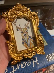 Deer, Original Painting On Paper,4/5,framed,gold,miniature,small,mini,cute