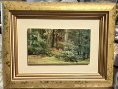 N. B. Grobe Signed 1994 Oil on Board Forest Landscape Matted Framed PA