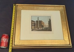 RARE 17TH CENTURY COLORED ENGRAVING PIAZZA DI TRINITA FIRENZE ITALY GOLD LEAF