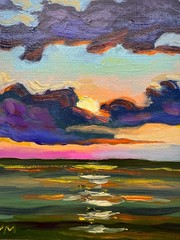 Original Oil Painting Sunset Seascape Nautical Clouds Modern Wall Art Signed