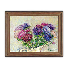 Textured Floral Oil Painting Asters Bouquet Impasto Canvas Art 16x12in