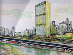 Mid-Century NYC United Nations J. Windsor Signed Embellished Silkscreen Board