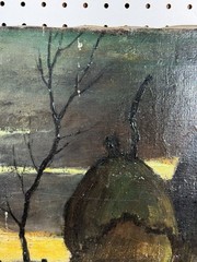 1935 Original Urbain Gerlo Oil On Canvas Belgian Winter Haystacks Signed