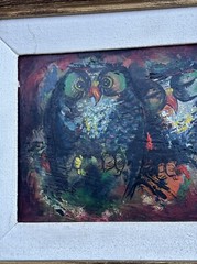VINTAGE OWL PAINTING MYSTERY ARTIST EXPRESSIONISM MID CENTURY MODERN SIGNED