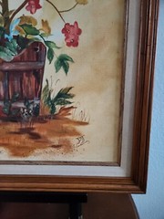 Red Geranium Floral Still Life | Original 1970s Oil Painting Rustic Framed 20×24