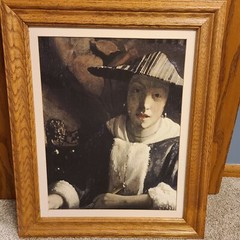 Girl With A Flute Reproduction In Framed Canvas & Vermeer Art Book