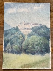 Impressionist View From A Castle Bergige Landscape South Germany? Watercolour