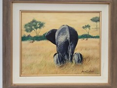 Original oil painting elephants ‚Mother & Twins‘ 2014 Dawn Canfield framed