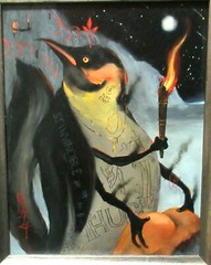 S.S. INVINCIBLE RARE PENGUIN ANIMATION OIL ON MASONITE POP ART PAINTING SIGNED