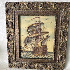 Vintage Artini Etched Engraving Painting Framed Nautical Clipper Ship