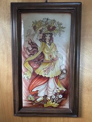 Painting On Leather Middle Eastern Persian Vintage Framed Female Figure Folk Art