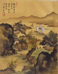 Langtian Signed Chinese School Ink/Gouache-Sailboats & Fengjiang River Hong Kong