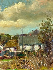 Oil painting Village Ukrainian painter canvas Unframed original Decor landscape