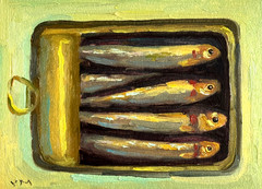 Sardine Kitchen Wall Art Original Oil Painting Impasto Seafood Still Life Art