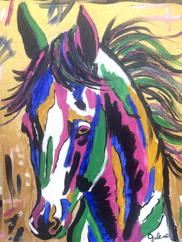 Golden Charge: Original Acrylic Painting Horse 11×14 Canvas