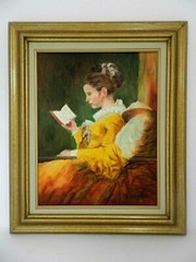M.JANE DOYLE SIGNED ORIG.ART OIL/CANV.PAINTING „A YOUNG GIRL READING“(PORT.) FR.