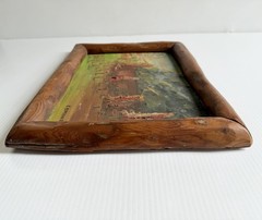 Vtg Original Oil Painting Tropical Indigenous Scene In Rustic Wood Frame, Signed