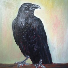 Raven Original oil painting Portrait Black bird Wall art 100% Handmade 9.8×9.8