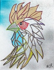 Original Signed Mixed Media Art Electric Rooster Painting 11×14 Home Decor
