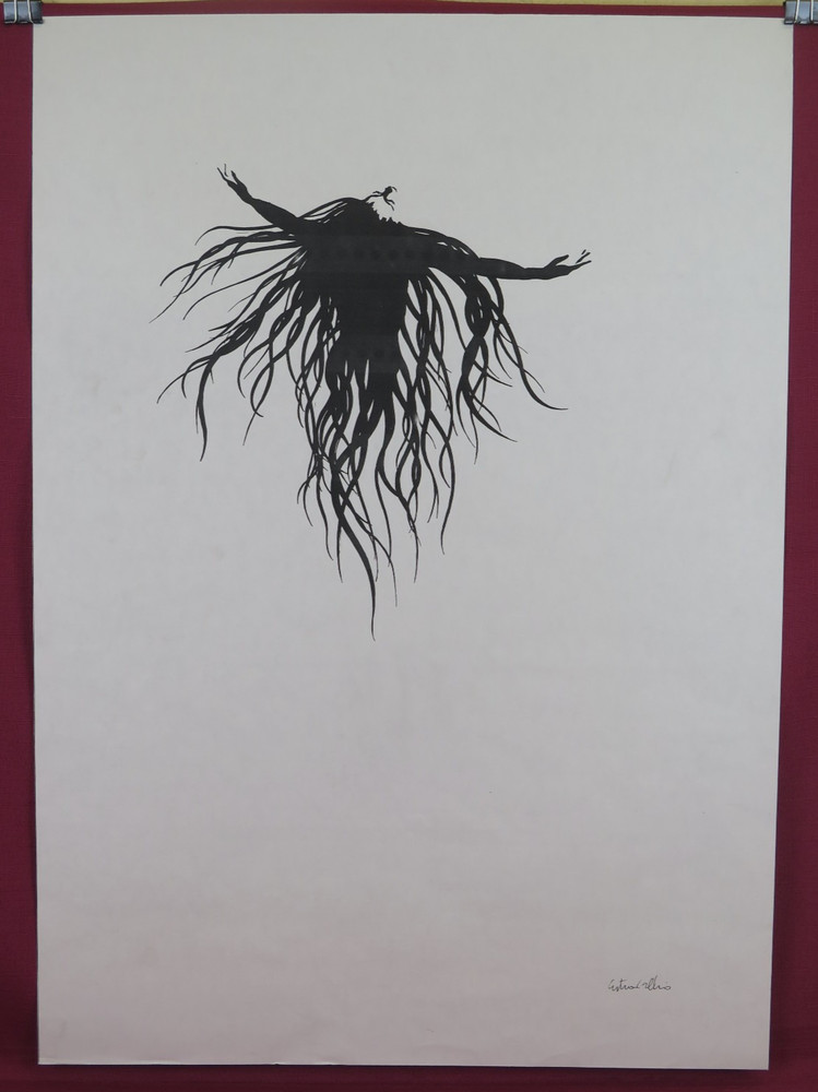 50×70 cm Signed Drawing Cristina Bullio Female Portrait Black Hair c5