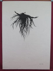 50×70 cm Signed Drawing Cristina Bullio Female Portrait Black Hair c5
