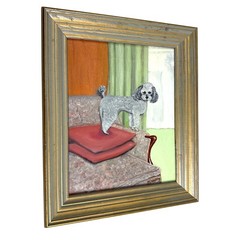 Vtg 50s Dog Portrait Gray Poodle Armchair Framed Oil Painting Signed M. Nearing