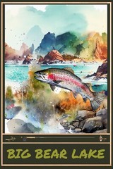 Big Bear Lake Trout Bass Sports Fishing Art Travel Poster Prints