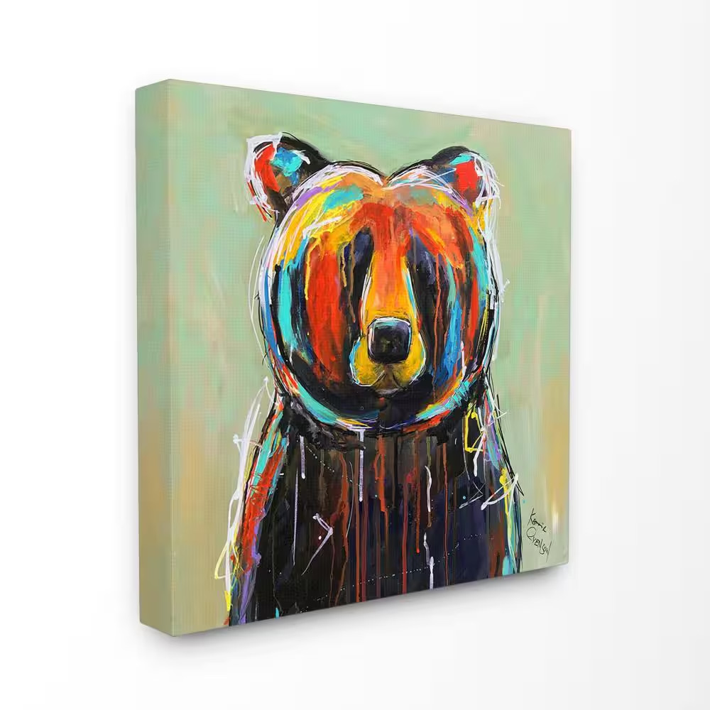 30 In. X 30 In. „Abstract Colorful Painted Black Bear“ by Karrie Evenson Canvas