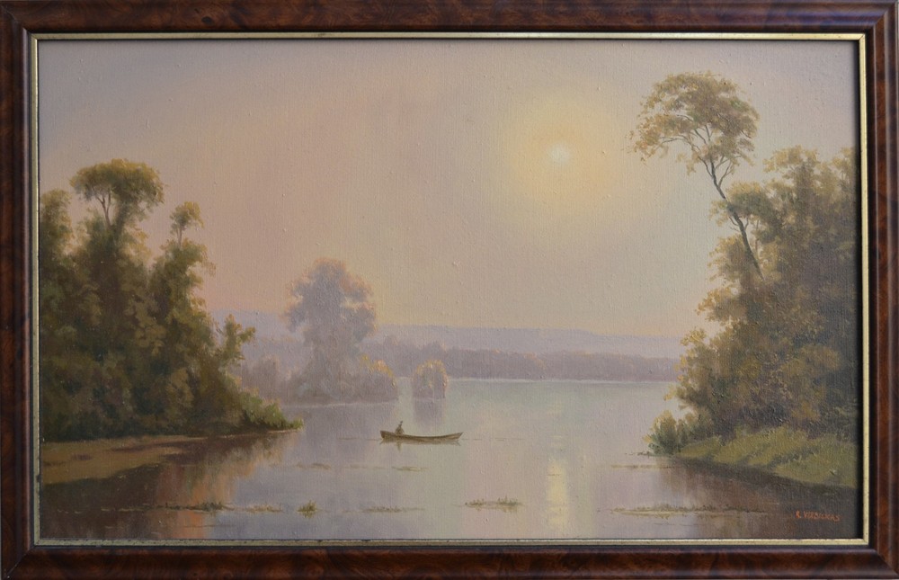 Fisherman’s Morning by Rimantas Virbickas Original Oil Painting 56×34 cm