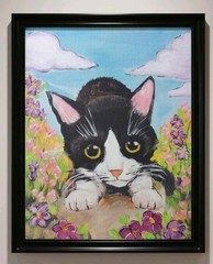 Original Art Painting Black Cat „Curious Kitty“ Acrylic 8×10″ Folk Art Signed