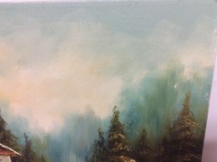 Signed Phillip Cantrell Vintage Oil Painting House in the Woods 12” x 16”
