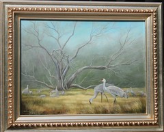 Acrylic painting• wildlife art • nature painting • Landscape, Sandhill Crane