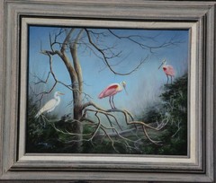 – Roseate & Egret near Rookery Original Acrylic Painting by Sherry Hogan