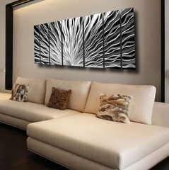 Large Silver Metal Wall Art Panels Modern Abstract Indoor / Outdoor Home Decor