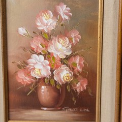 Robert Cox Original Oil Painting Still Life Peach Roses Framed with Provenance