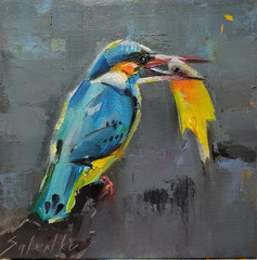 Original oil painting 8″x8″ Contemporary art, Realism, Bird, Nature, Blue, Gray