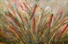 Cattails in Moonlight 4-1/2 x7 in. Original Oil on panel Hall Groat Sr.
