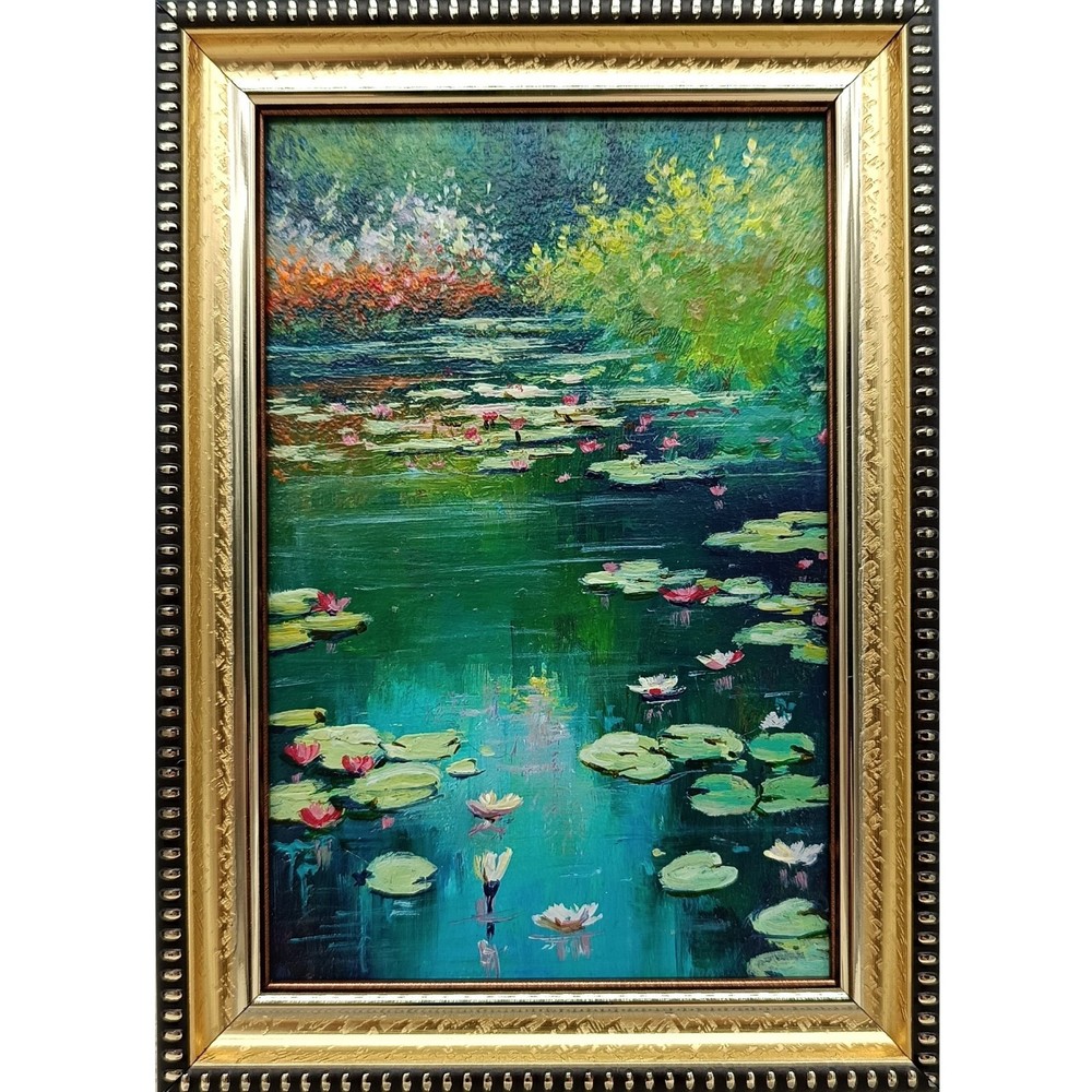 Water Lilies Original Oil Painting 4×6 Framed Signed Pond Landscape Monet Art