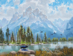 TOM HAAS painting ‚Hazy Day‘ oil 11″x14″ Wyoming Tetons mountains ravens lake