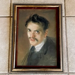 Vintage Original Pastel Portrait (Self?) Painting Gentleman Velvet Wood Frame