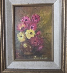 Vintage Moody Flower Bouquet Signed Oil Painting 15″ X 13″ With Frame