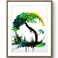 TITA PAINTZ Yin Yang Tree Abstract Landscape Hand Painted Wall Art