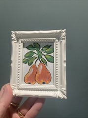 Pears,fruit,Original Painting On Paper,3/4,framed,miniature,small,mini