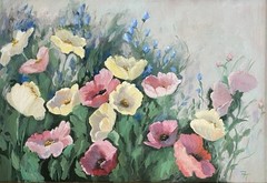 F.T. Vintage Still Life Impressionist Garden Spring Poppies Wild Flower Painting