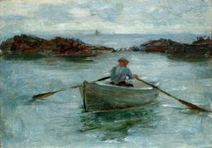 Oil painting Henry-Scott-Tuke-Man-Rowing-a-Dinghy people seascape impression art