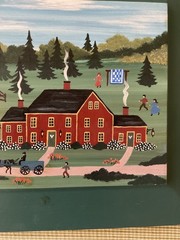 Virginia Young Folk Art Winter Holiday Framed Painting on wood with green frame￼