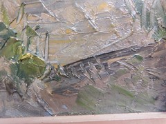 1950’s LRG Mid century Modern Abstract Cityscape Oil Painting Signed 35 x 29 in