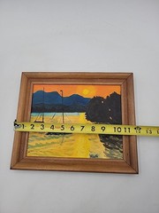 VTG 1975 Original Framed Painting Of Sail Boats In a Bay at Sunset, by O’Connor