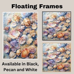 Watercolor Painting of Colorful Assorted Seashells on the Shore with Ocean Foam