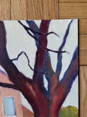 Vintage Contemporary Acrylic Landscape Painting Tree House Peter Feldman 12×18